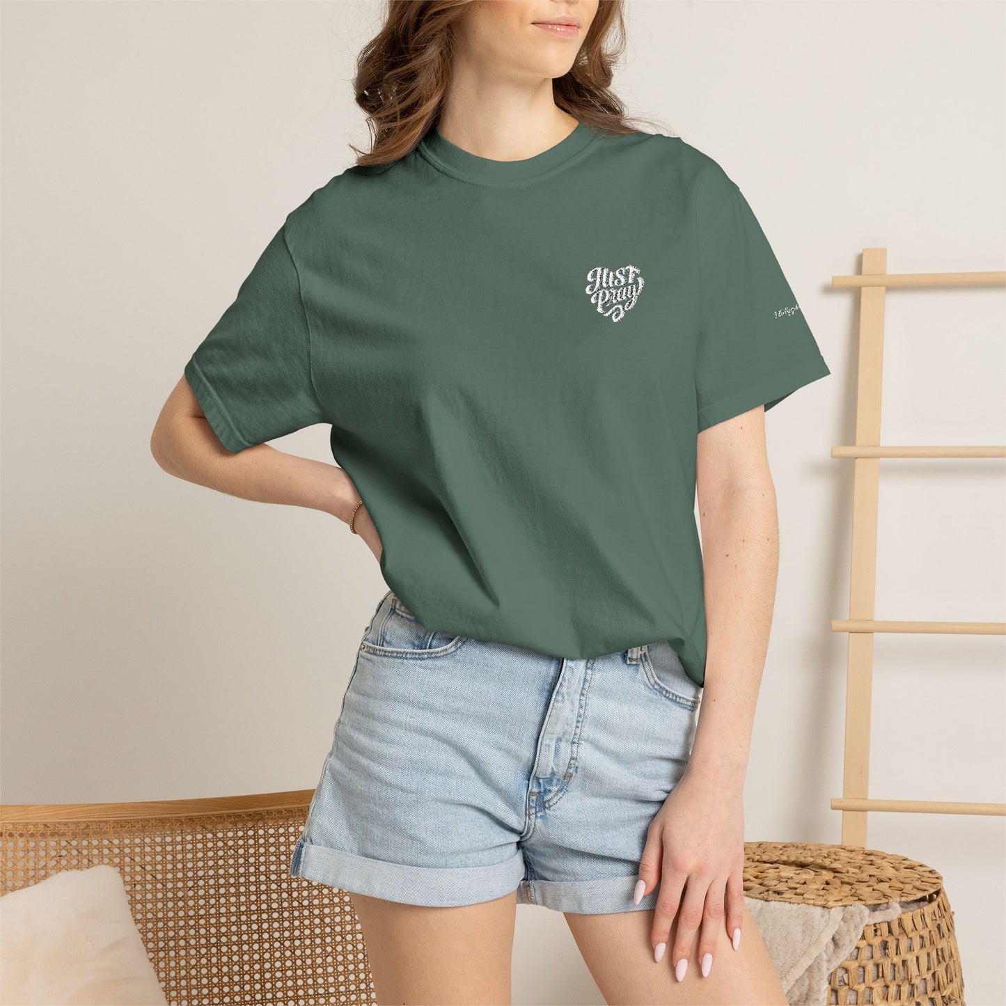 Just Pray- Heart Shaped- Embroidered Tee