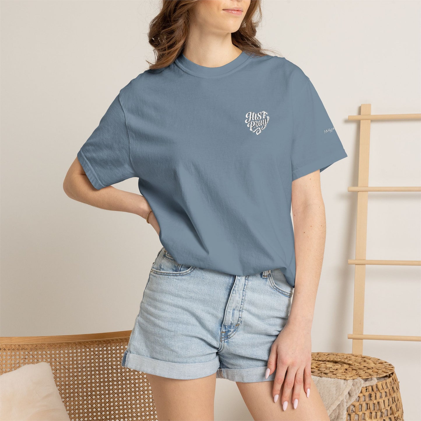 Just Pray- Heart Shaped- Embroidered Tee