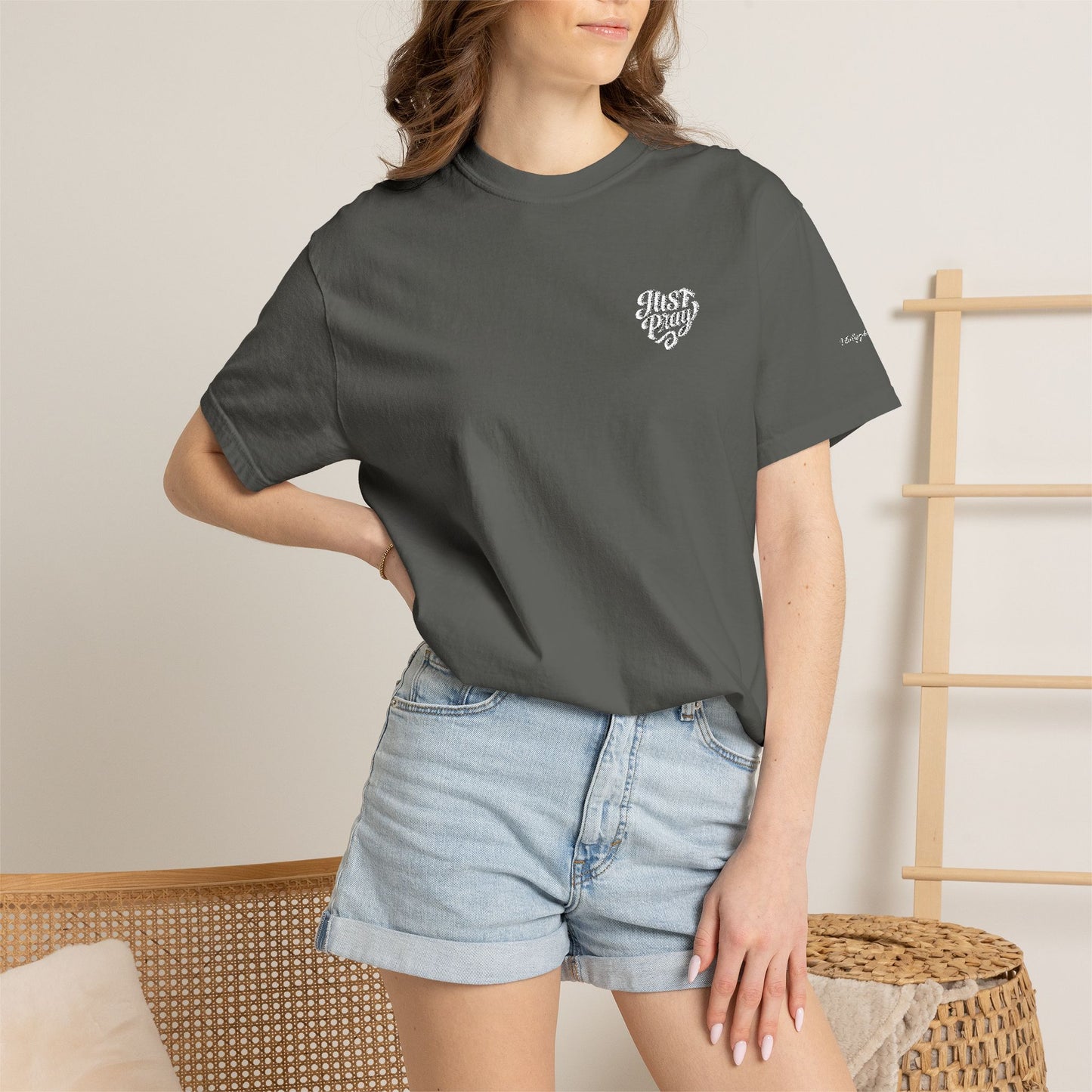 Just Pray- Heart Shaped- Embroidered Tee