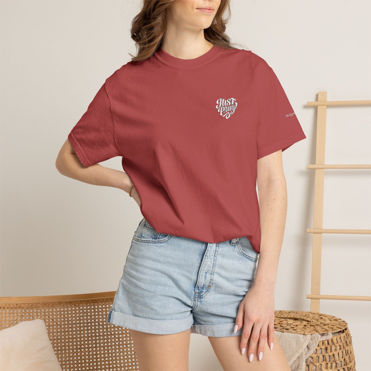 Just Pray- Heart Shaped- Embroidered Tee