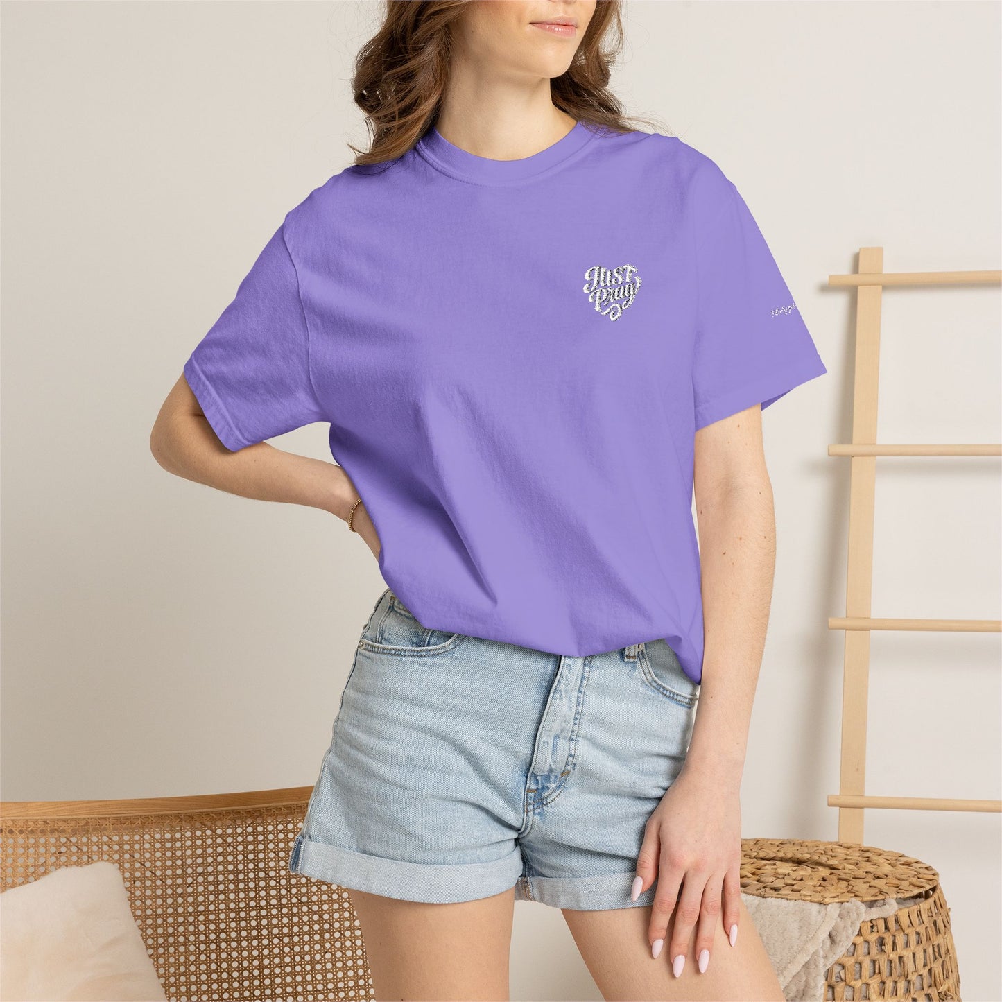 Just Pray- Heart Shaped- Embroidered Tee