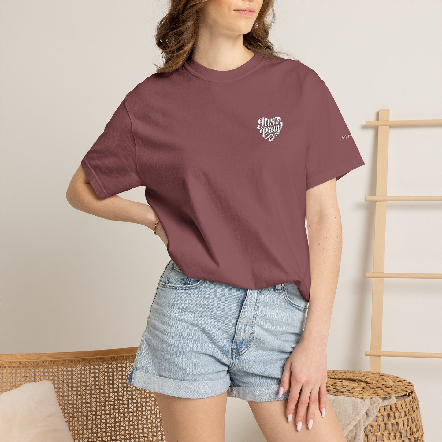 Just Pray- Heart Shaped- Embroidered Tee