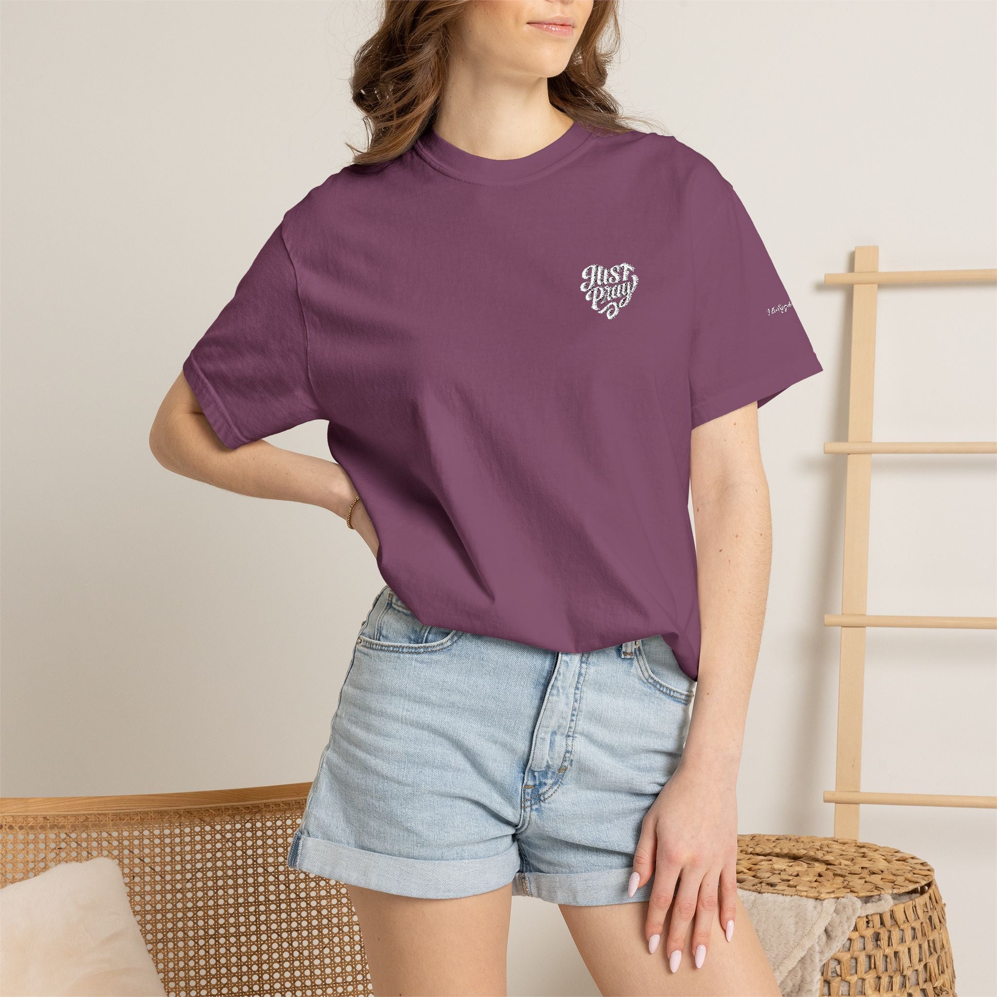 Just Pray- Heart Shaped- Embroidered Tee
