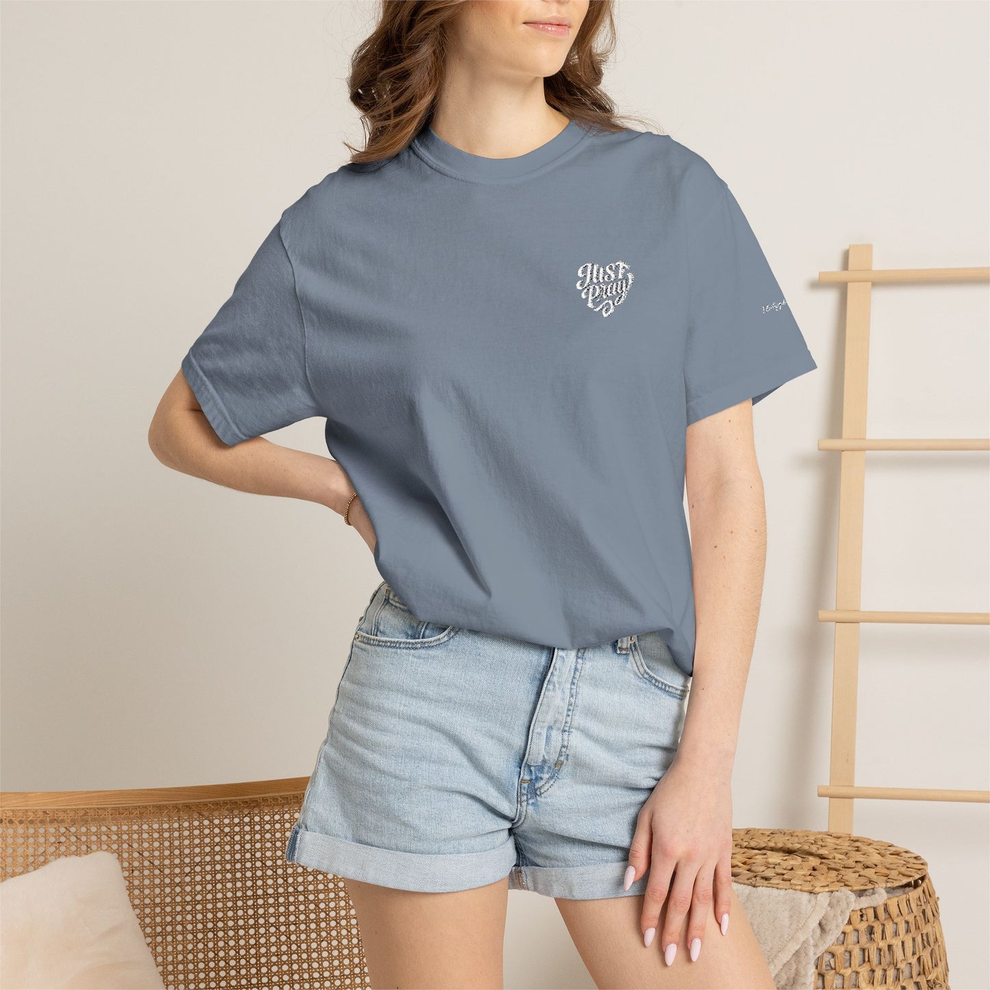 Just Pray- Heart Shaped- Embroidered Tee