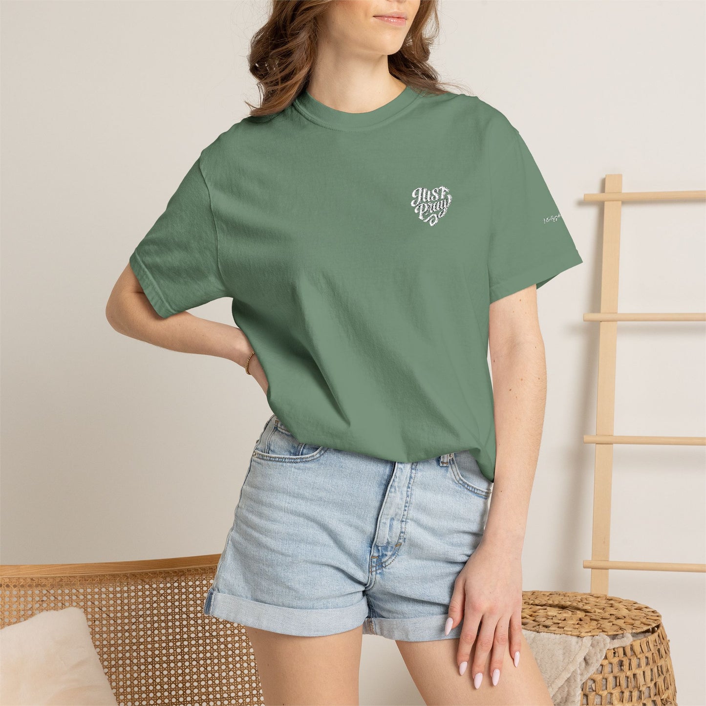 Just Pray- Heart Shaped- Embroidered Tee