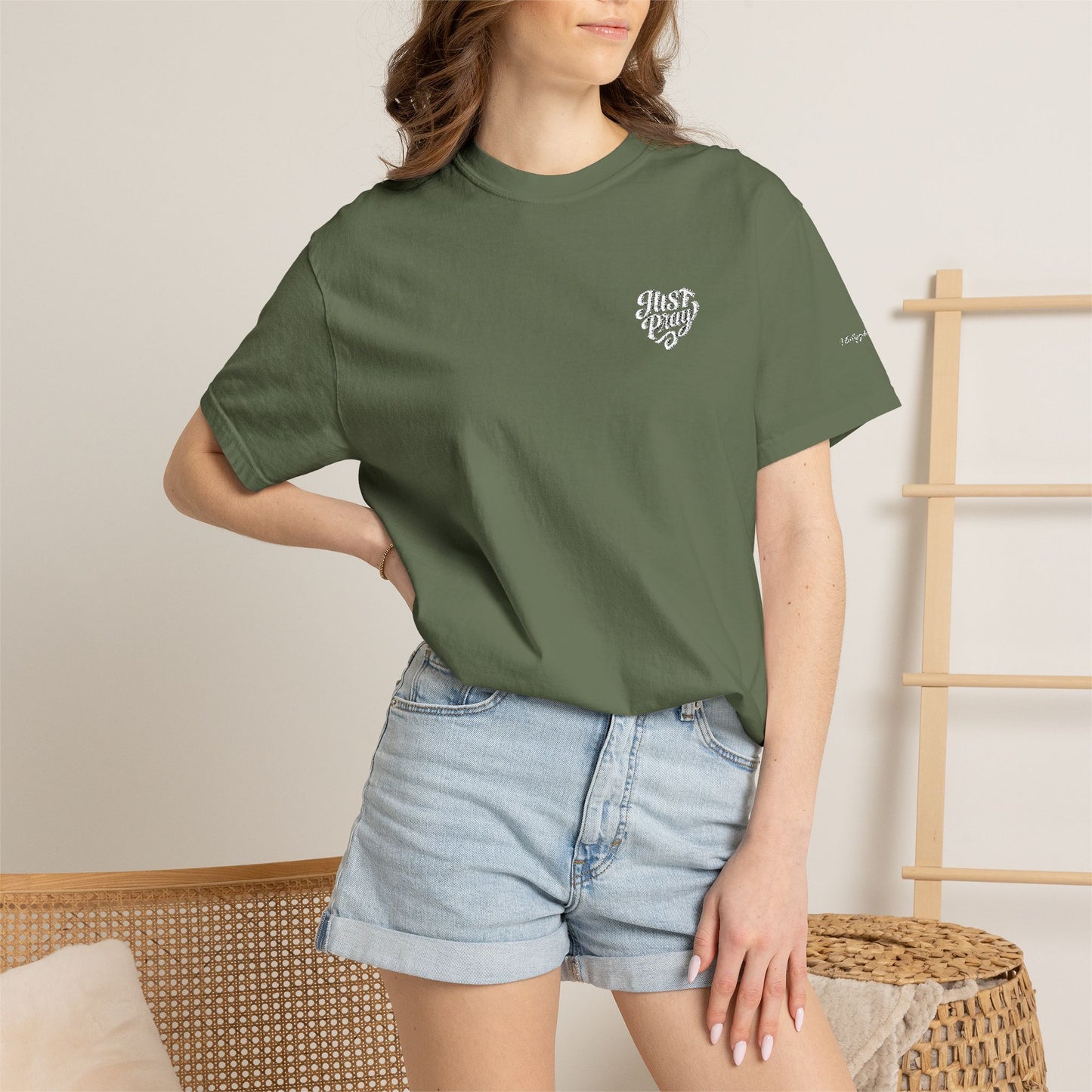 Just Pray- Heart Shaped- Embroidered Tee
